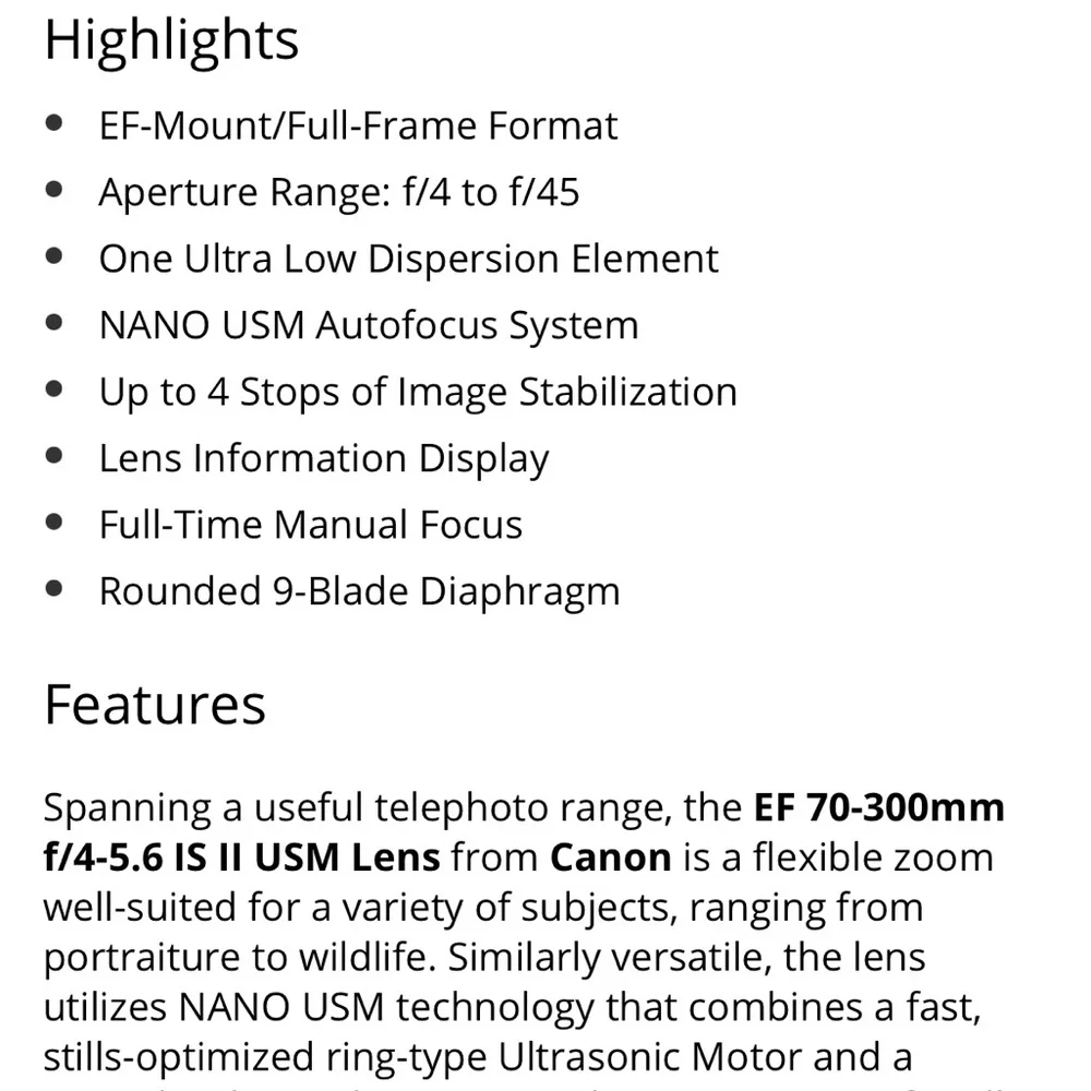 Canon 70-300mm f/4-5.6 IS II USM Lens with Image Stabilizer